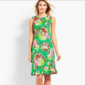 NWOT Talbots Emerald Green Floral Sleeveless Dress Ruffle Lined Scoop Neckline 6